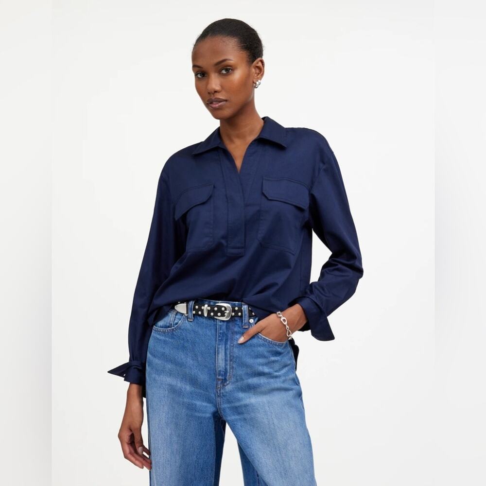Madewell Navy Blue Utility Long-Sleeve Popover Shirt Size M NS410